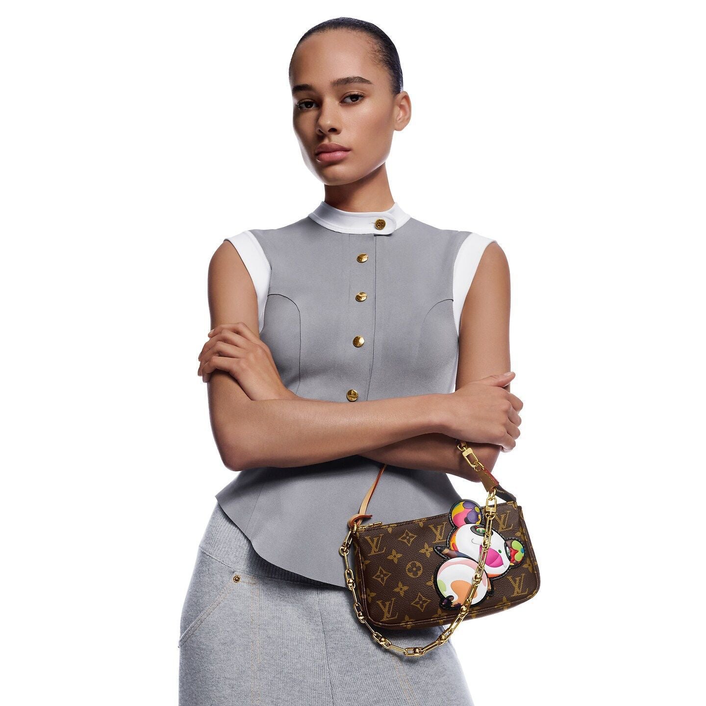 Louis Vuitton x Takashi Murakami Pochette Accesssoires Pouch “Panda” Monogram Coated Canvas GHW