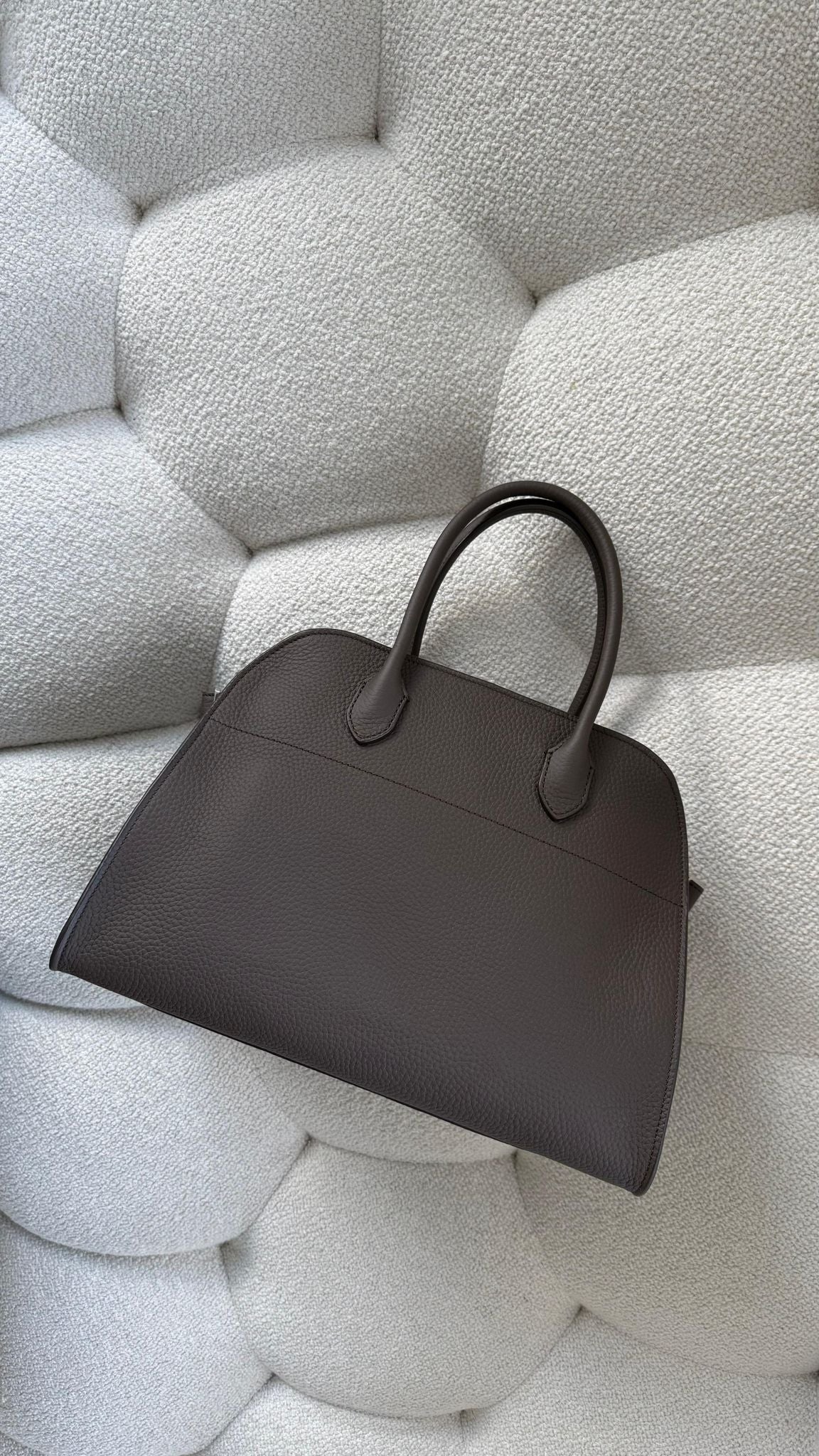 The Row Soft Margaux 12 Grained Leather Deep Brown Silver Hardware