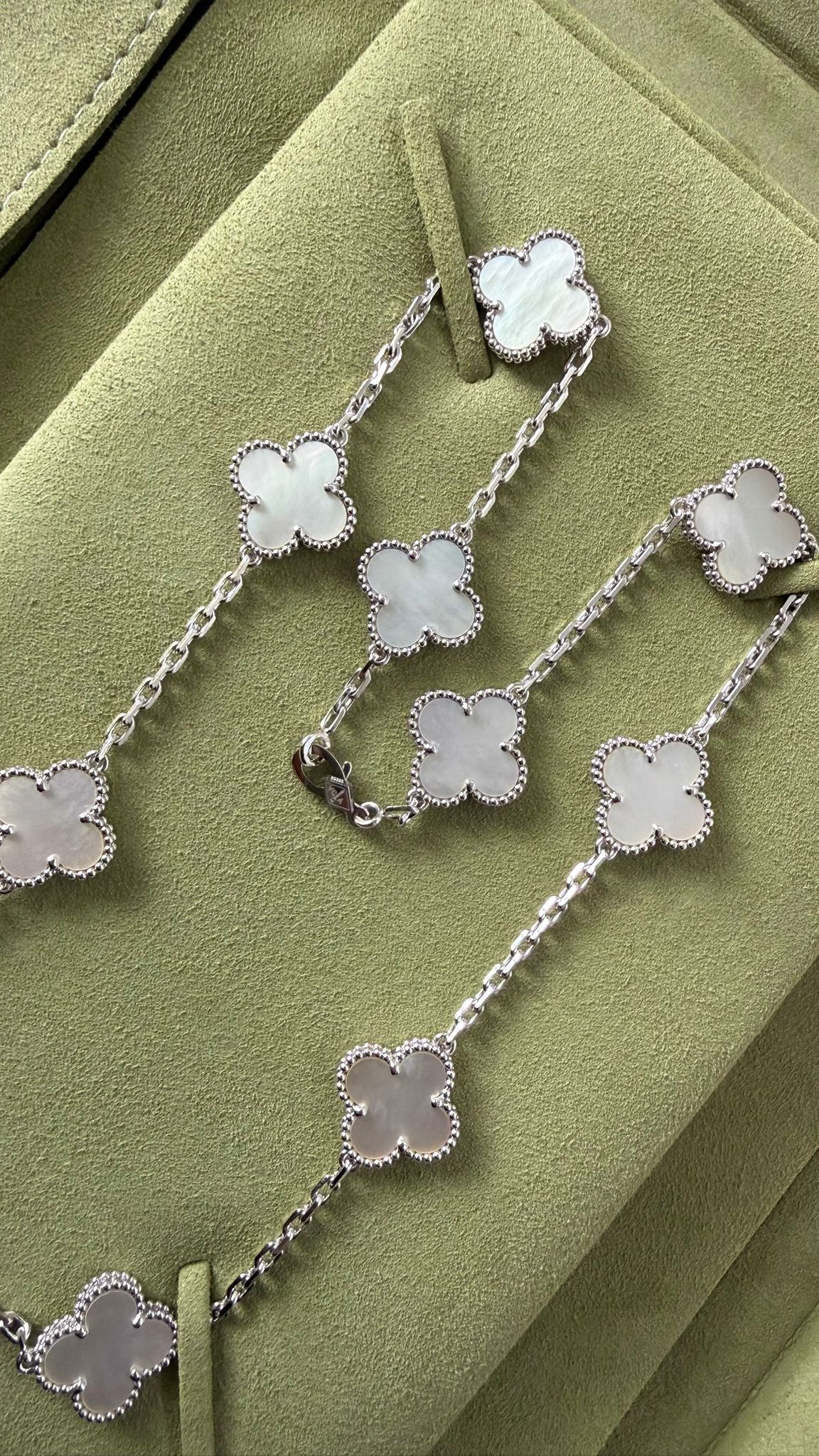 Van Cleef & Arpels Vintage Alhambra Necklace 10 Motifs 18k White Gold Mother of Pearl