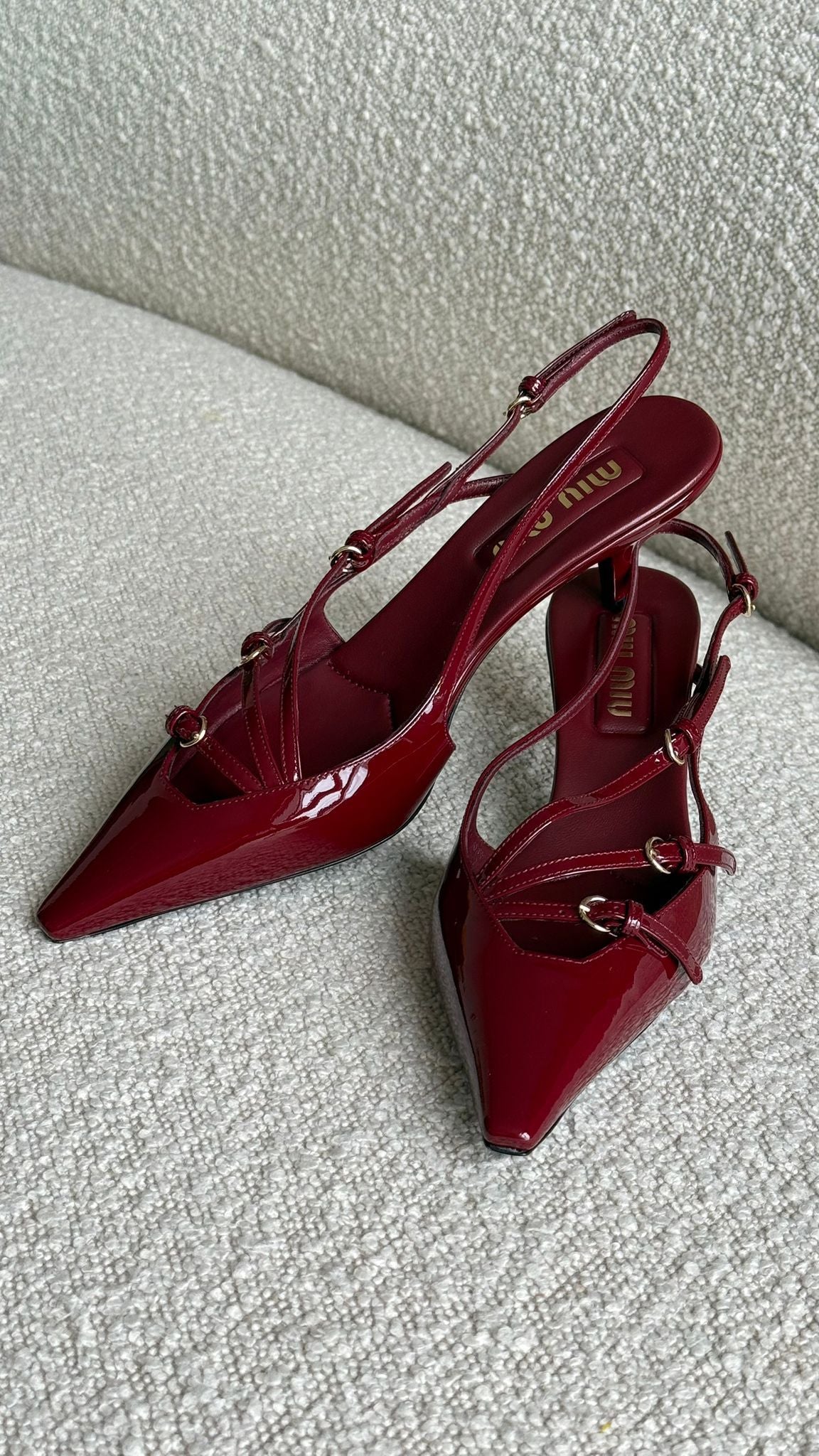 Miu Miu Slingback Kitten Heels Patent Leather Burgundy