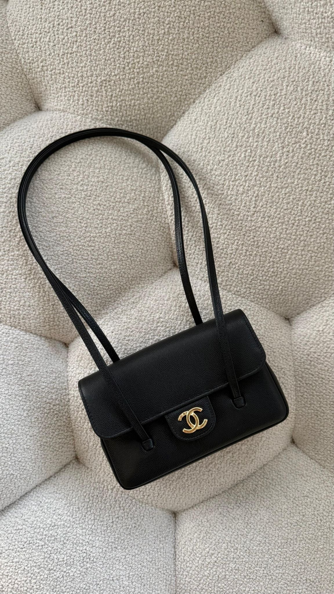 Chanel 26 Mini Clutch with Leather Strap Grained Shiny Calfskin & Gold-Tone Metal Black
