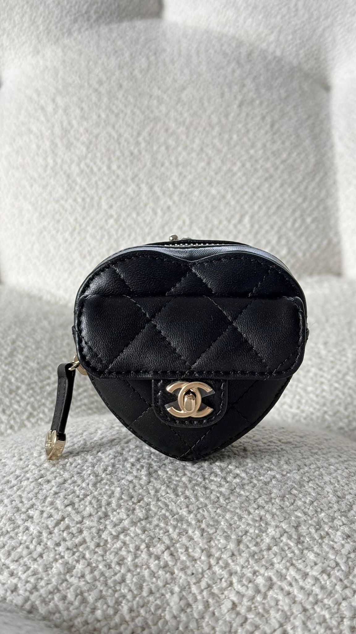 Chanel Mini Heart Bag Charm Lambskin Black Gold-Tone Metal
