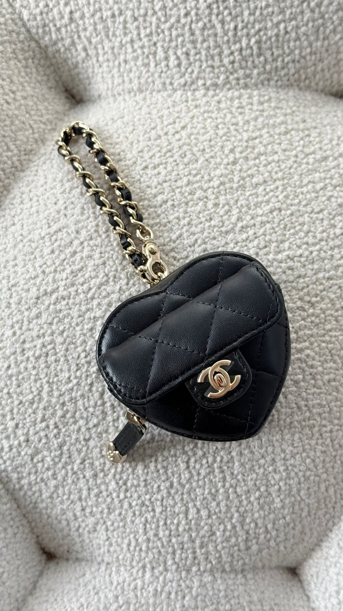 Chanel Mini Heart Bag Charm Lambskin Black Gold-Tone Metal
