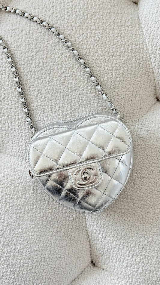 Chanel Mini Heart Bag Metallic Lambskin Silver-Tone Hardware