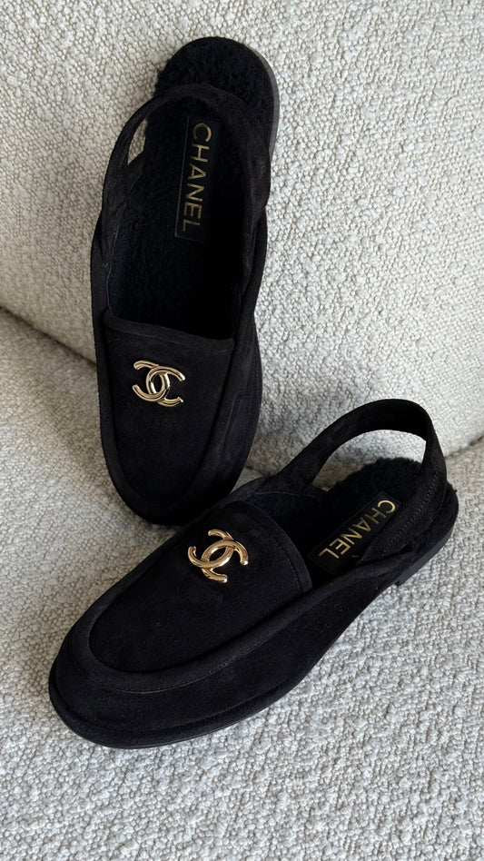 Chanel Slingback Moccasins Suede Black