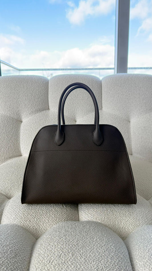 The Row Soft Margaux 12 Grained Leather Deep Brown Silver Hardware