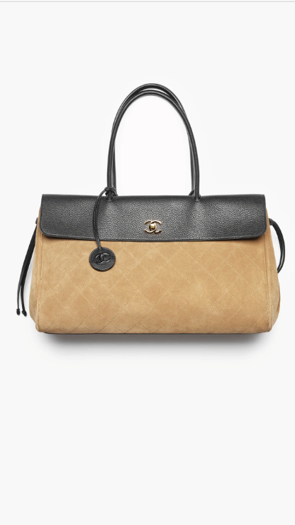Chanel Metiers d'Art 2026 Tote Suede Calfskin, Grained Calfskin & Gold-Tone Metal Dark Beige & Black