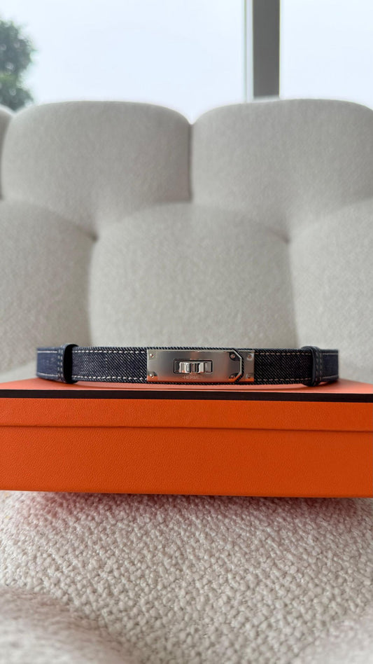 Hermès Kelly Jean 18 Belt Denim & Epsom Bleu Indigo & Blanc & Bleu Navy PHW