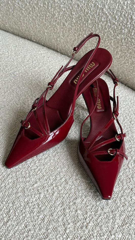 Miu Miu Slingback Kitten Heels Patent Leather Burgundy