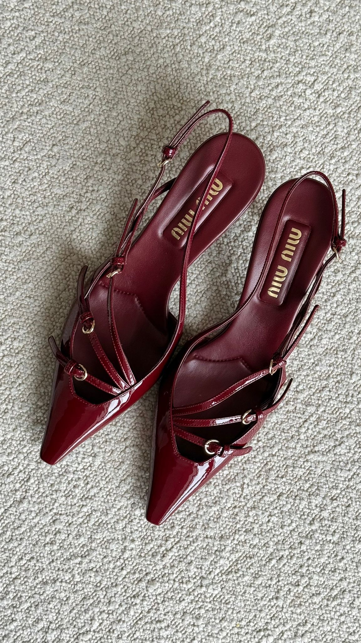 Miu Miu Slingback Kitten Heels Patent Leather Burgundy