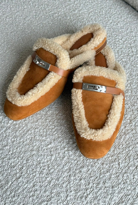 Hermès Oz Mule Suede & Calfskin & Shearling Naturel & Ecru PHW
