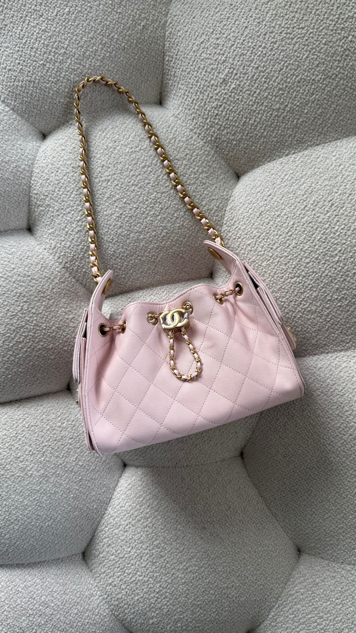 Chanel 25 Mini Handbag Grained Calfskin Light Pink Gold-Tone Metal