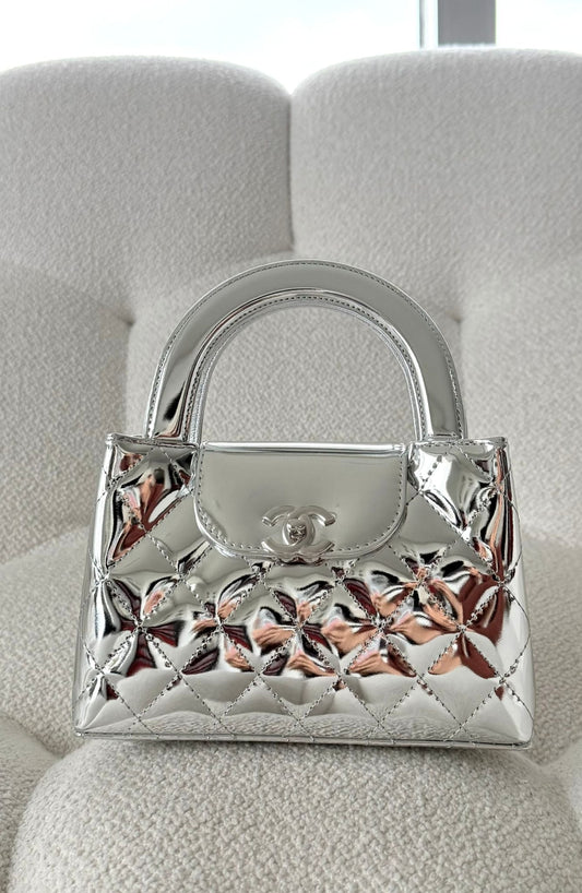 Chanel Mini Shopping “Kelly” Bag Shiny Metallic Calfskin Silver & Silver-Tone Metal