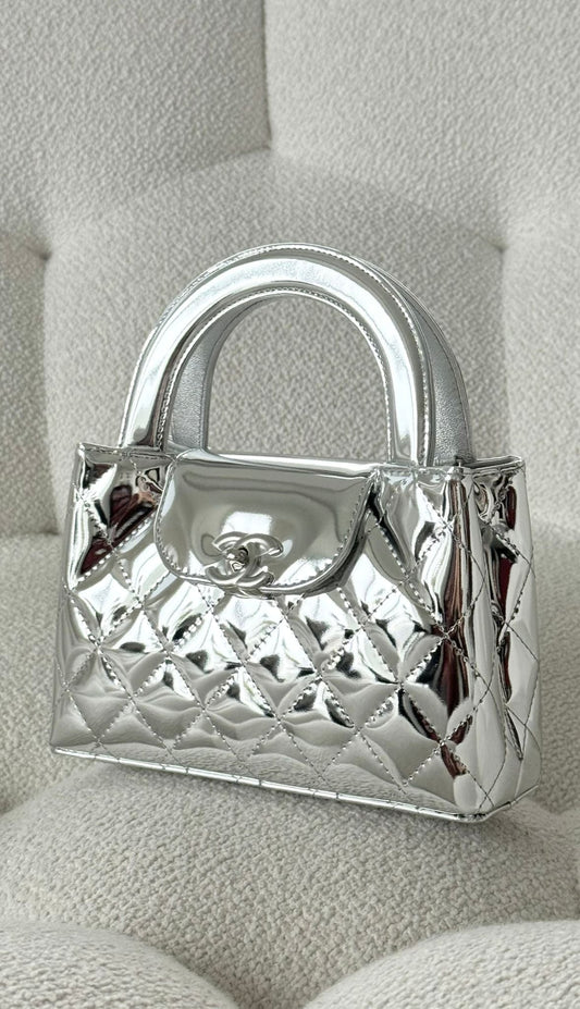 Chanel Mini Shopping “Kelly” Bag Shiny Metallic Calfskin Silver & Silver-Tone Metal