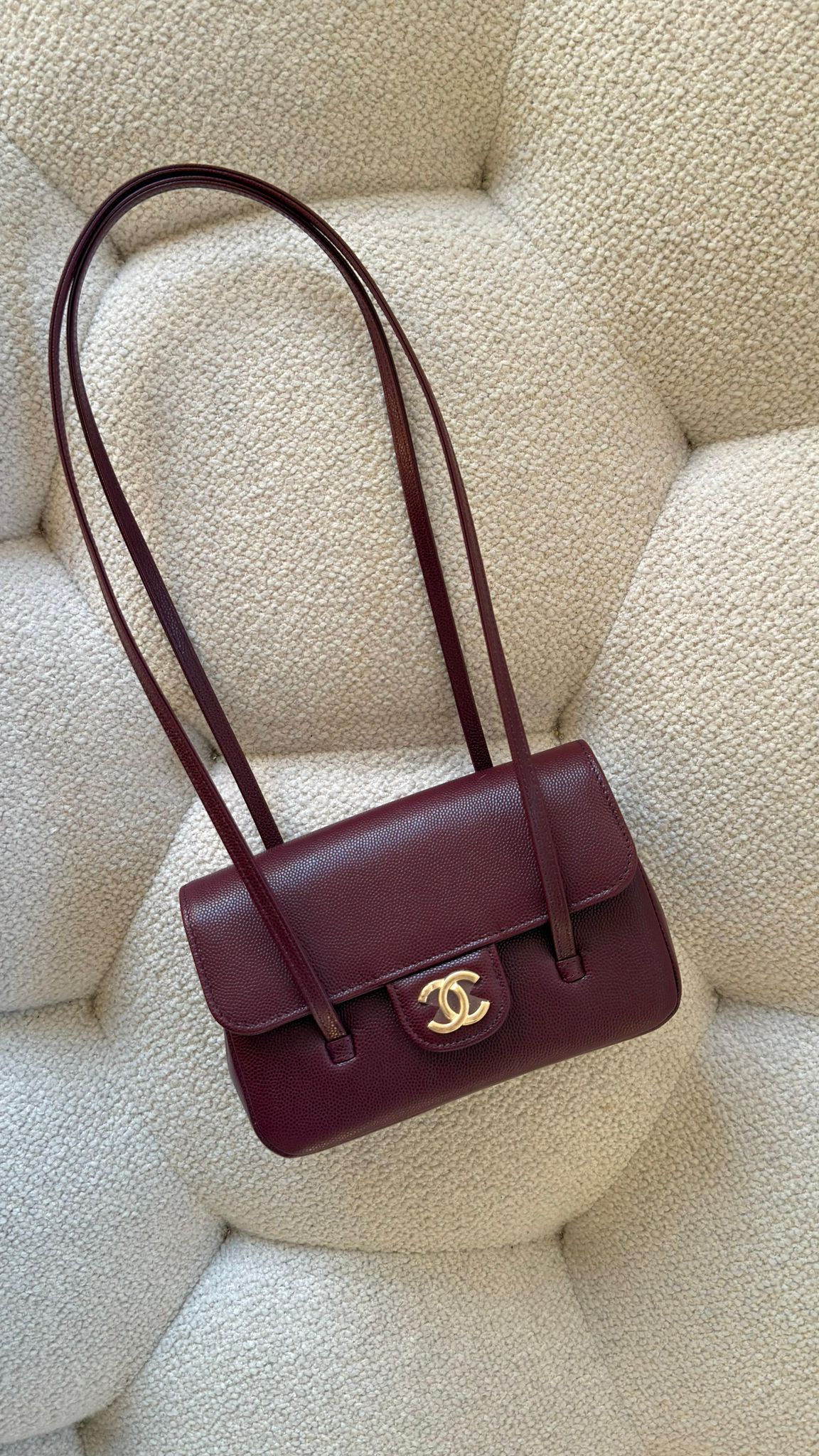Chanel 26 Preppy Coco Clutch with Leather Strap Grained Shiny Calfskin & Gold-Tone Metal Burgundy