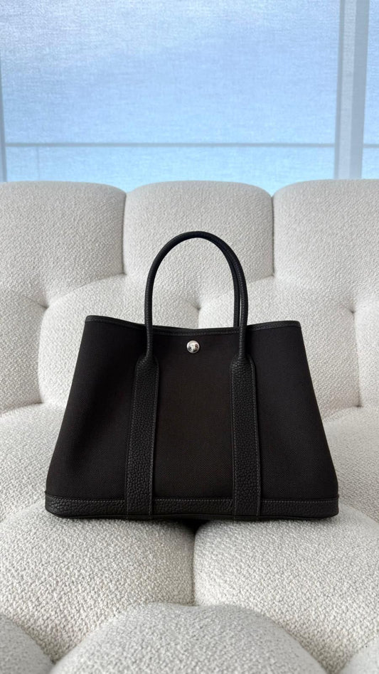 Hermès Garden Party 30 Negonda Leather & Toile H Canvas Bai Brun PHW