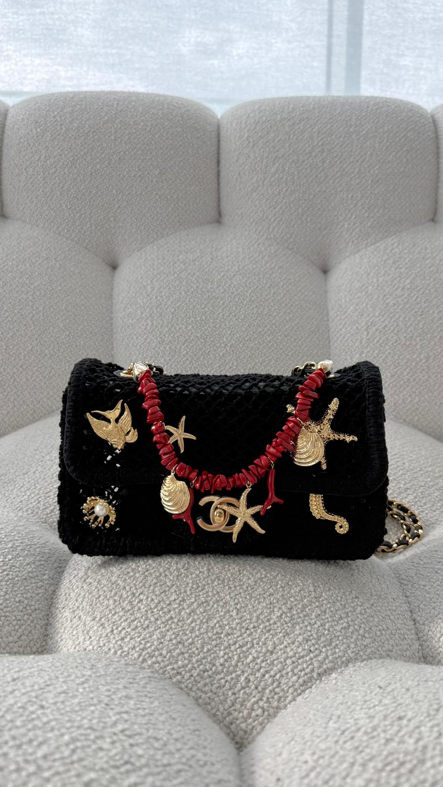 Chanel Coco Beach 2026 Small Flap Bag Mesh, Charms & Gold-Tone Metal Black