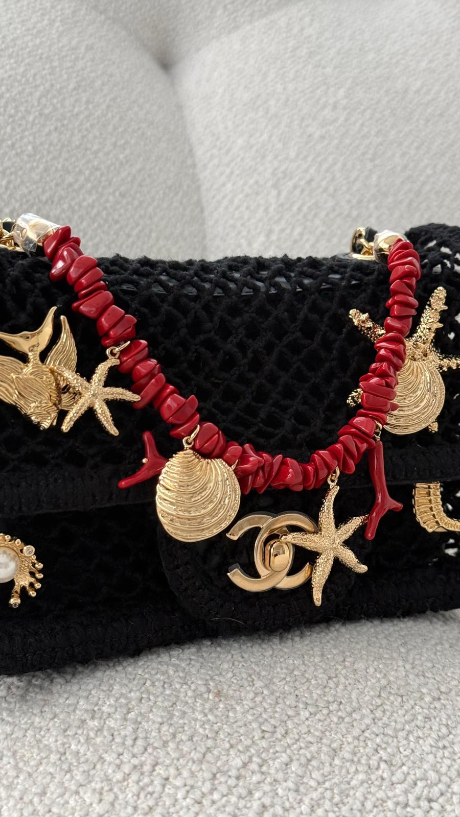 Chanel Coco Beach 2026 Small Flap Bag Mesh, Charms & Gold-Tone Metal Black