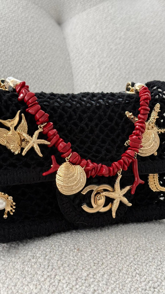 Chanel Coco Beach 2026 Small Flap Bag Mesh, Charms & Gold-Tone Metal Black