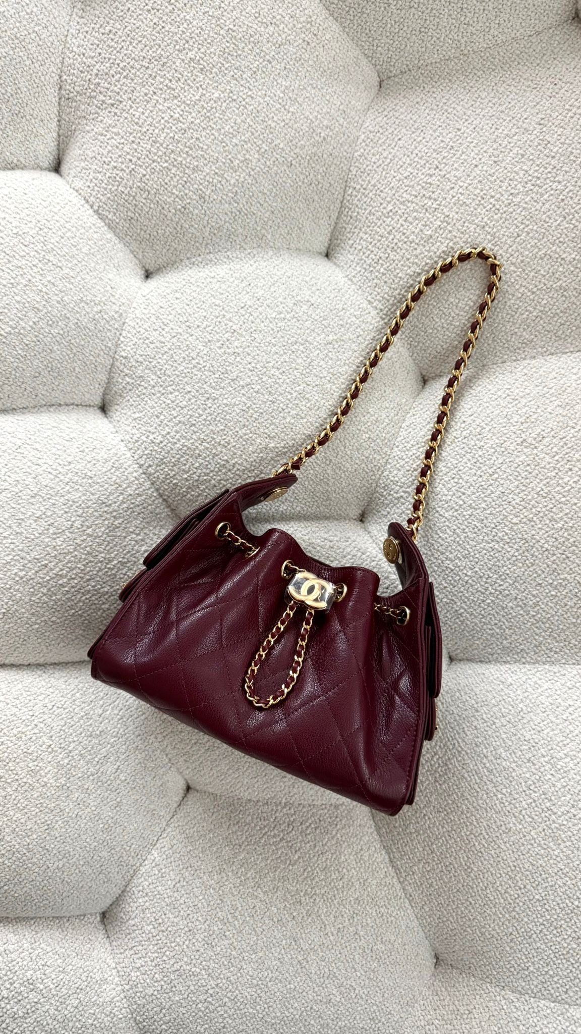 Chanel 25 Mini Handbag Grained Shiny Calfskin & Gold-Tone Metal Burgundy