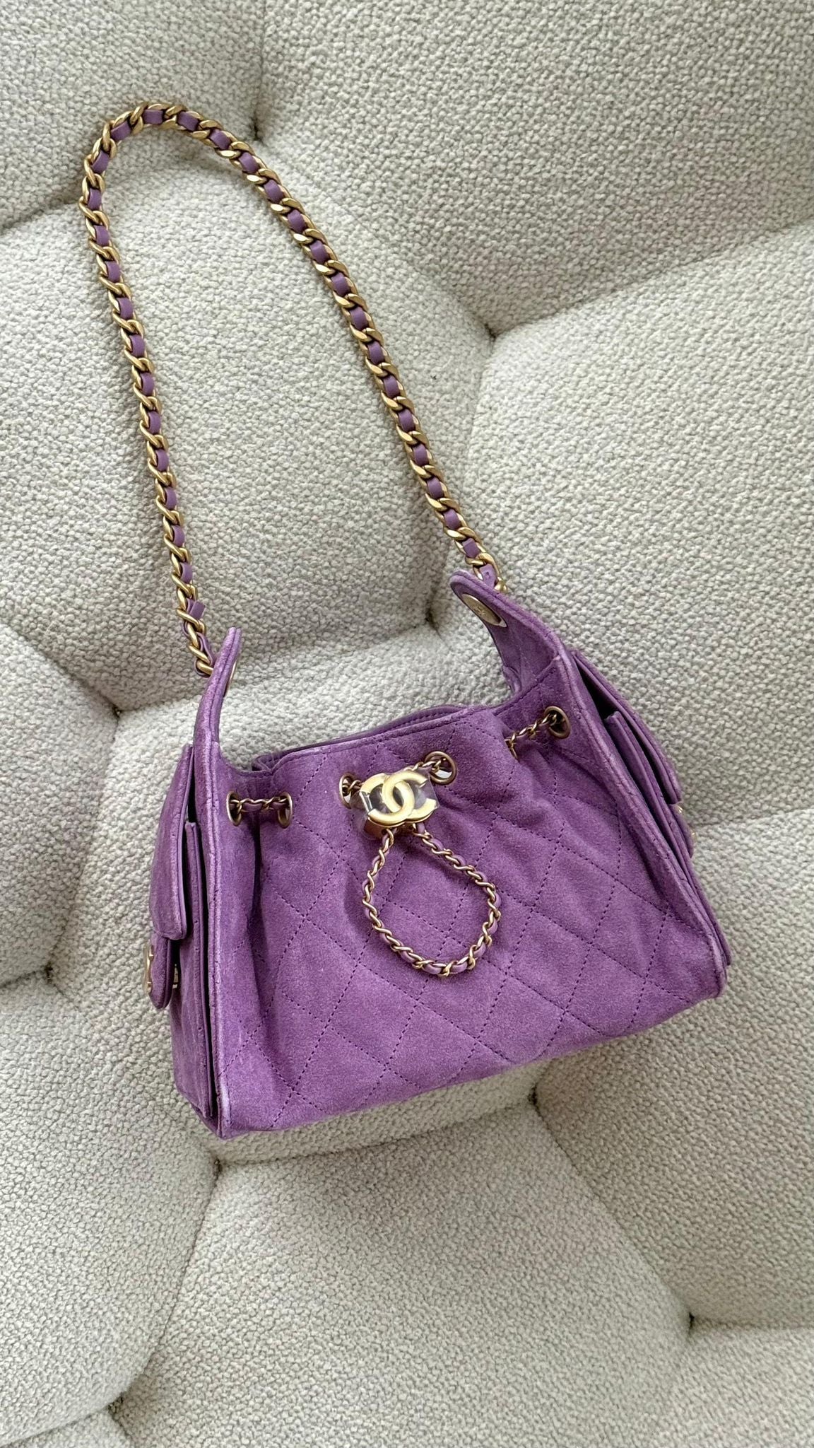 Chanel 25 Mini Handbag Suede Calfskin & Gold-Tone Metal Purple