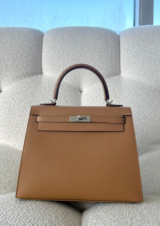 Hermès Kelly 25 Sellier Epsom Biscuit PHW K