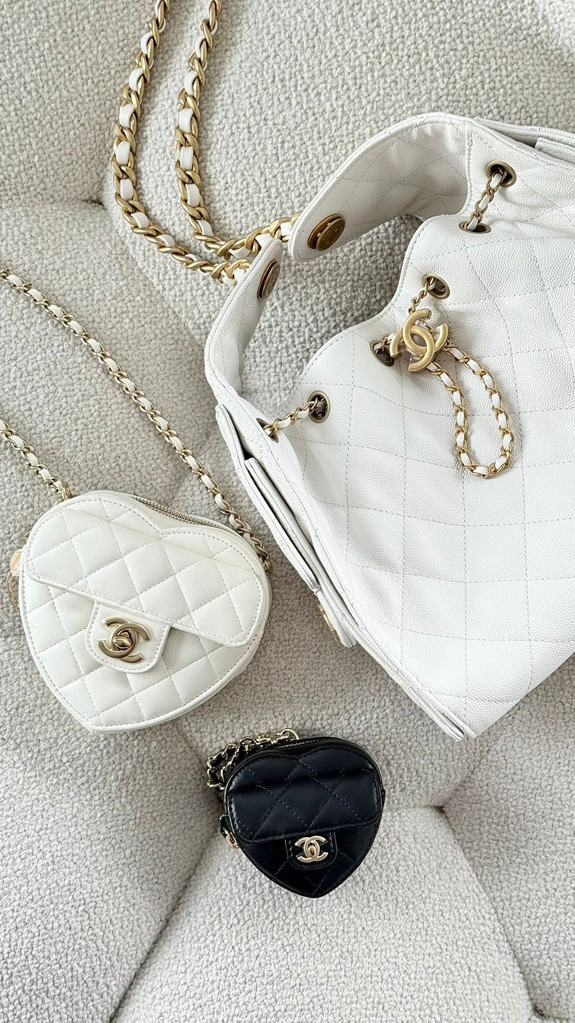 Chanel Mini Heart Bag with Chain Lambskin White Light Gold-Tone Hardware